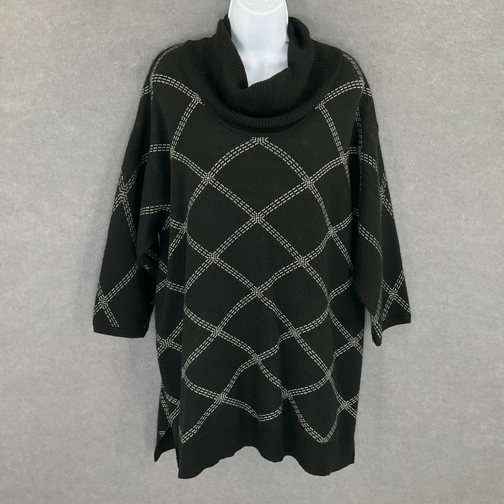 Catherines 1X Black Diamond Pattern Acrylic Cowl Neck Tunic Sweater Dress